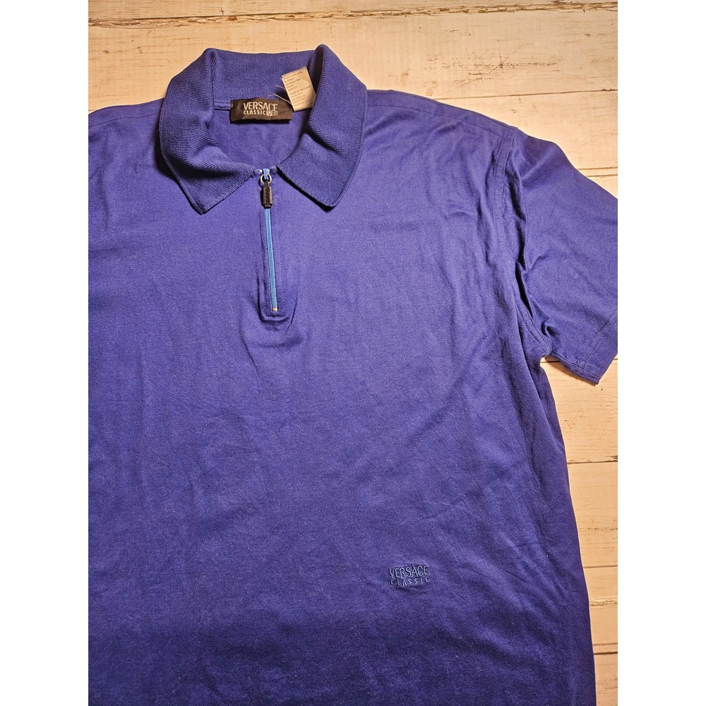 Vintage Versace Classic V2 Blue Quarter Zip Polo Shirt Mens L Italy